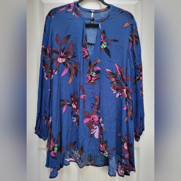 Free People Tree Swing Blue Foral Oversized Tunic Size XS - Picture 1 of 3